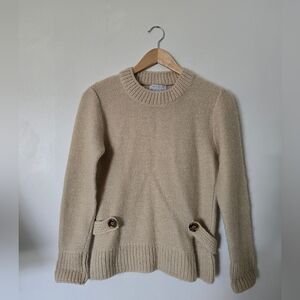 Vintage Montaldo's Wool Blend Beige Womens Knit Sweater Small Made In Italy